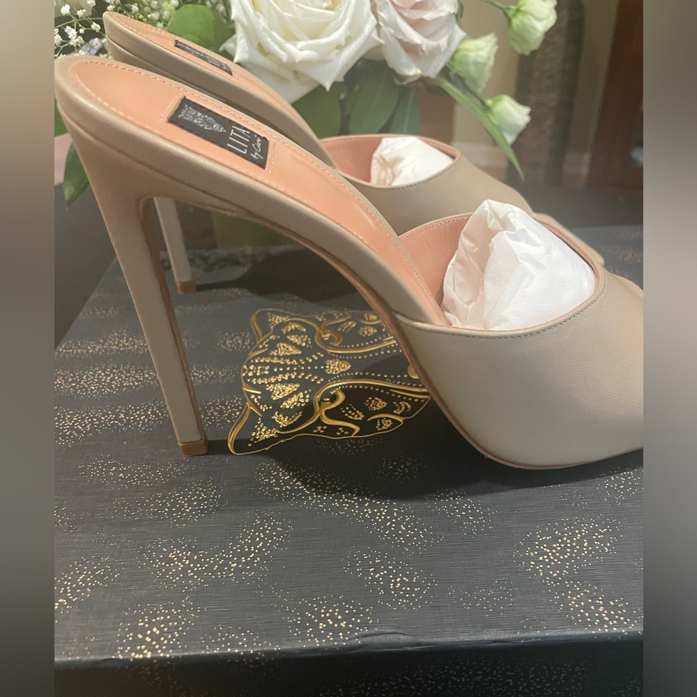LITA by Carmine Nude Square-Toe Slide Heels